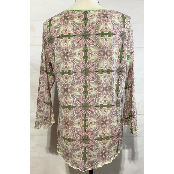 JW JAPANESE WEEKEND sz L green & pink flare sleeve maternity top - Picture 3 of 5